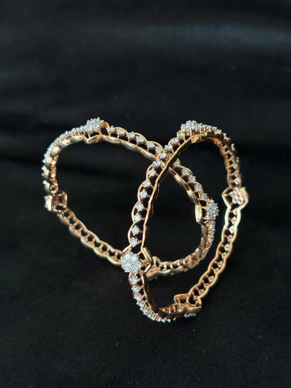 14K Rose Gold Diamond Bangle Bracelets (Set of 2) , IGI Certified 5.74 ct Diamonds, 30.112g Net Gold