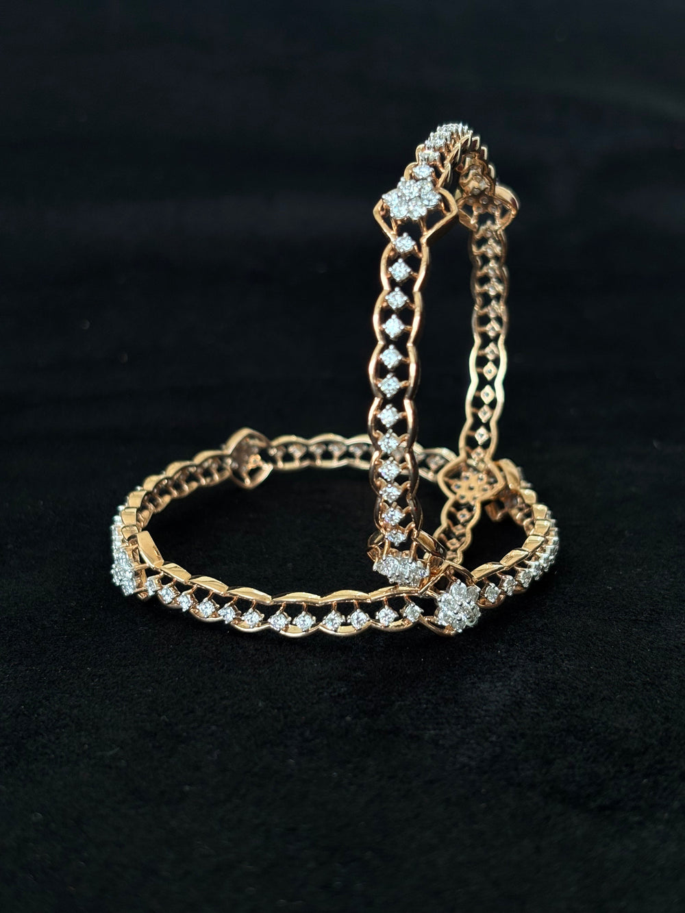 14K Rose Gold Diamond Bangle Bracelets (Set of 2) , IGI Certified 5.74 ct Diamonds, 30.112g Net Gold