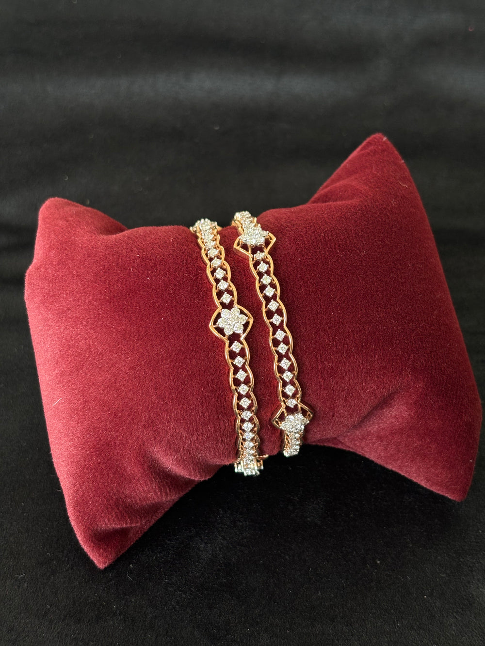 14K Rose Gold Diamond Bangle Bracelets (Set of 2) , IGI Certified 5.74 ct Diamonds, 30.112g Net Gold