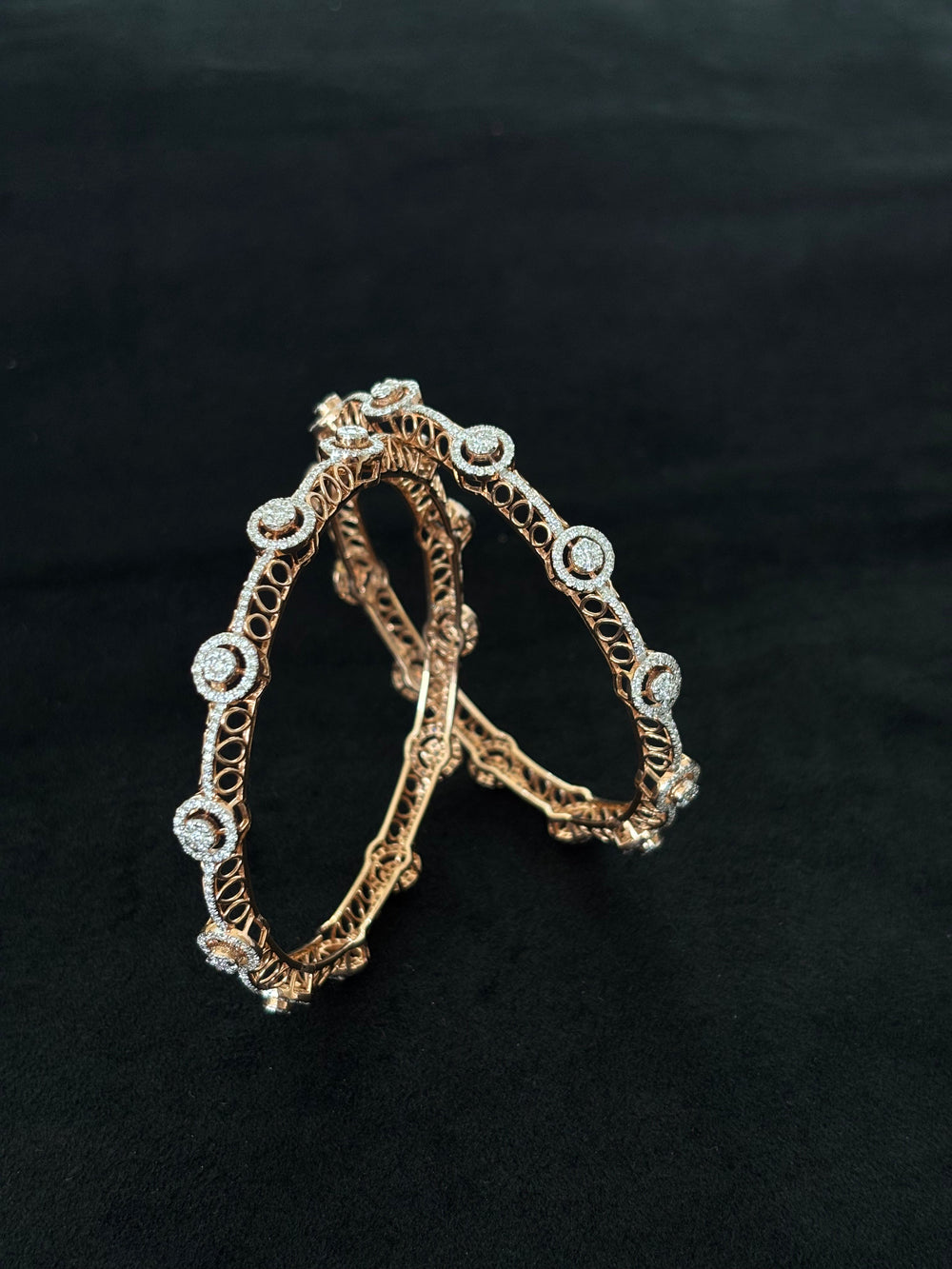 14K Rose Gold Diamond Bangle Bracelets (Set of 2) , IGI Certified 4.78 ct Diamonds, 26.254g Net Gold