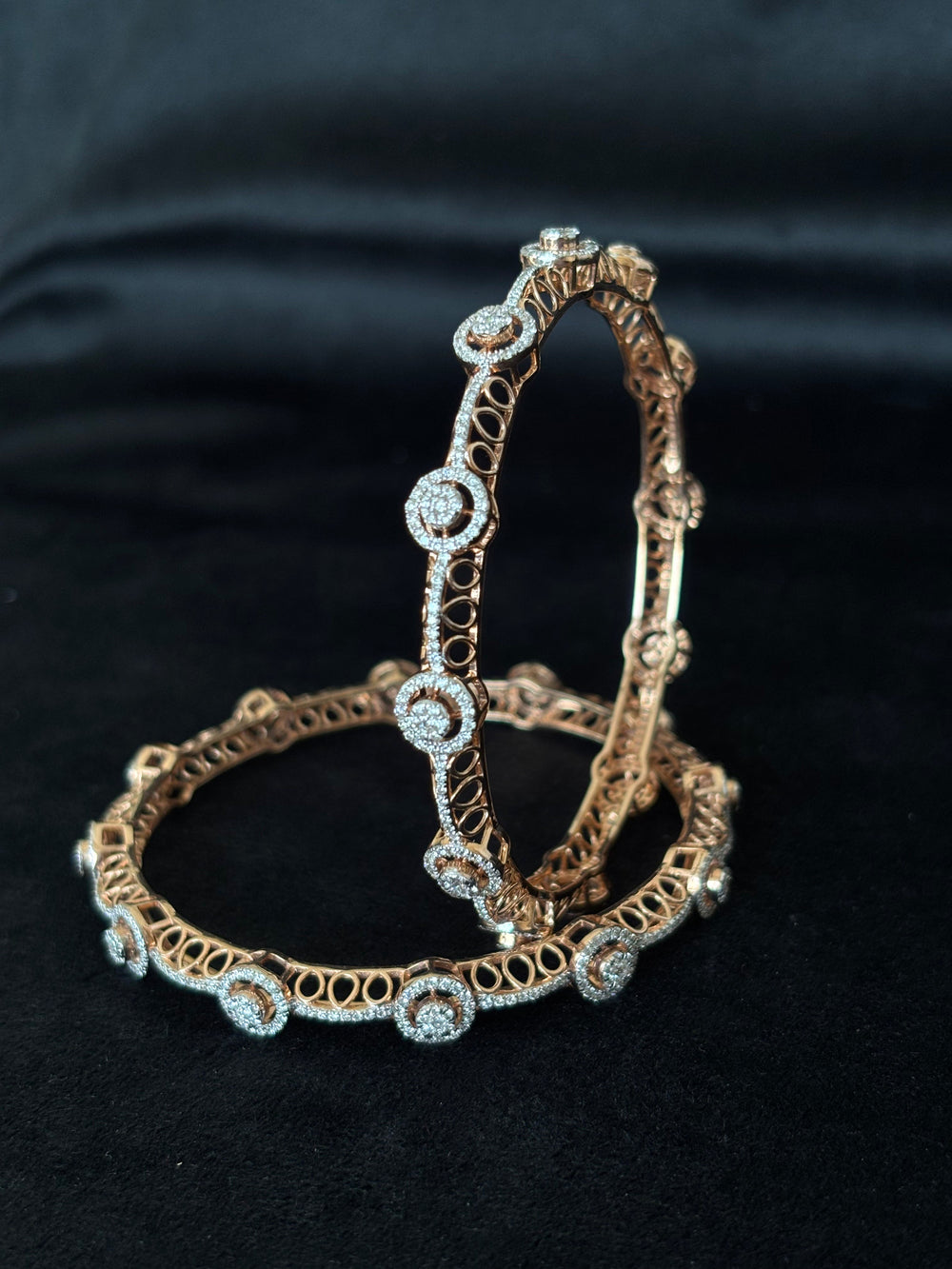 14K Rose Gold Diamond Bangle Bracelets (Set of 2) , IGI Certified 4.78 ct Diamonds, 26.254g Net Gold