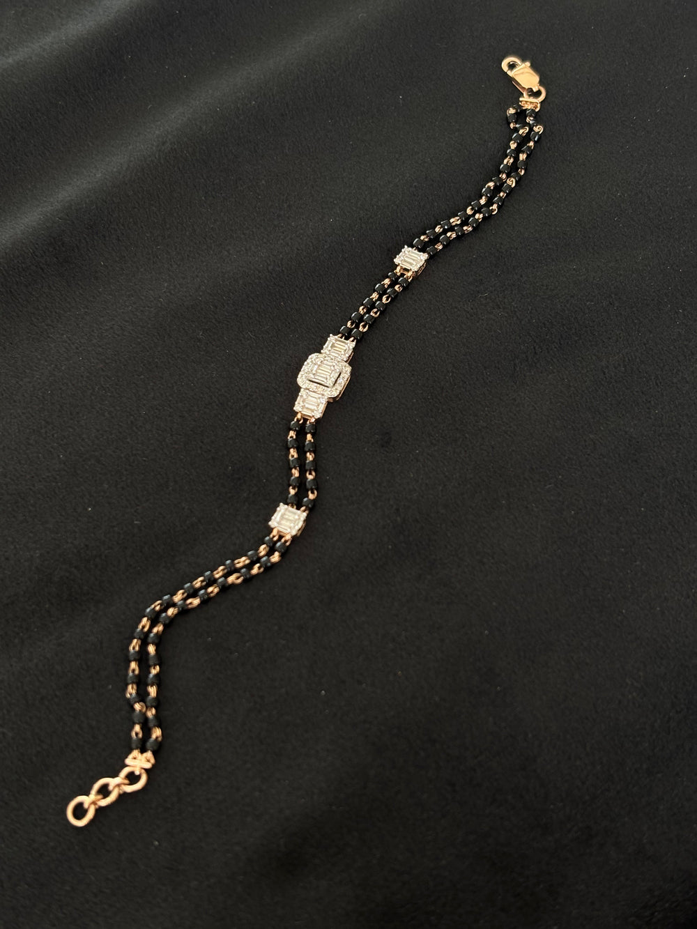 14K Gold Diamond Bracelet with Mangalsutra Chain , IGI Certified 0.43 ct Diamonds, 3.2g Net Gold