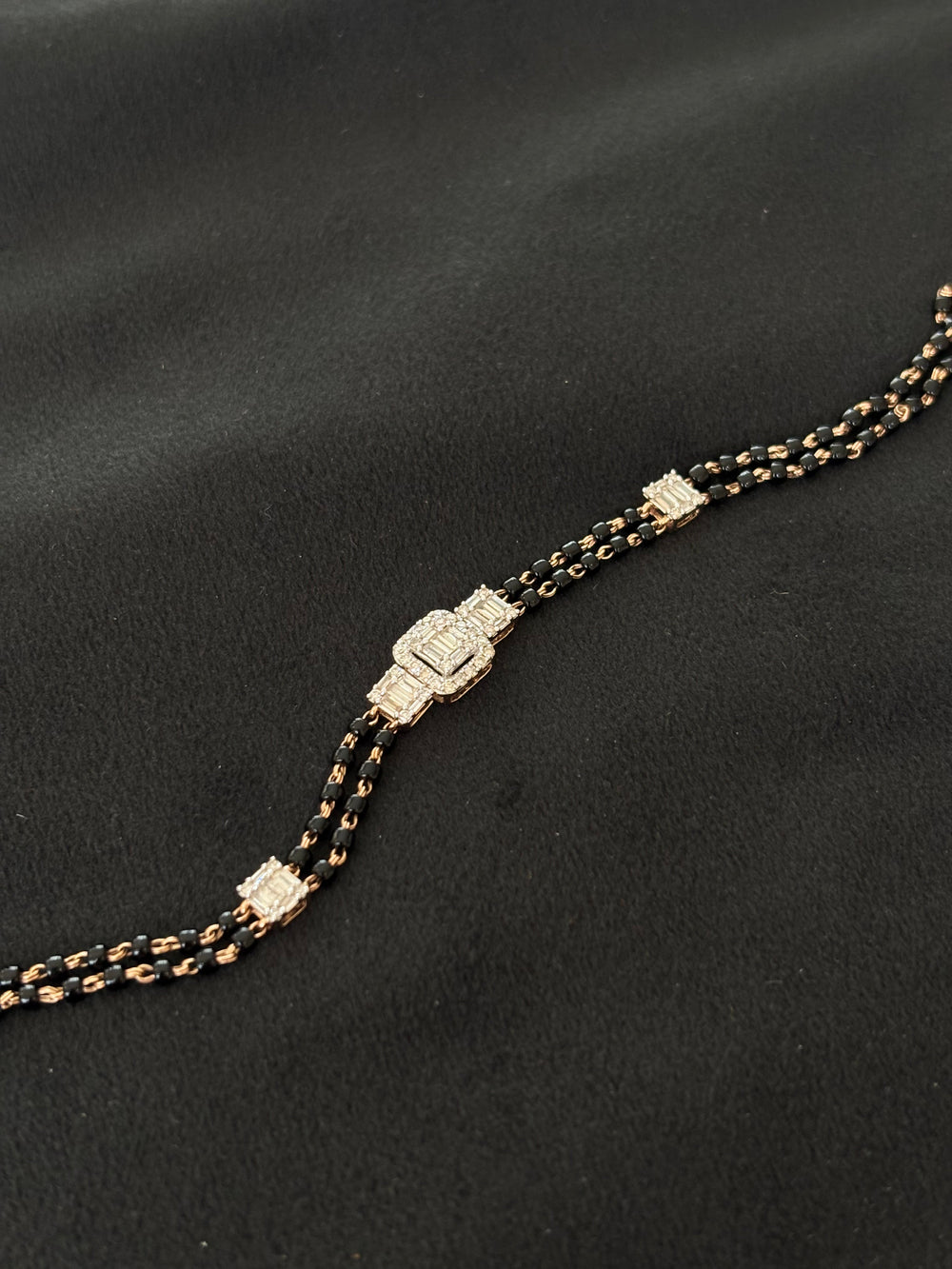 14K Gold Diamond Bracelet with Mangalsutra Chain , IGI Certified 0.43 ct Diamonds, 3.2g Net Gold