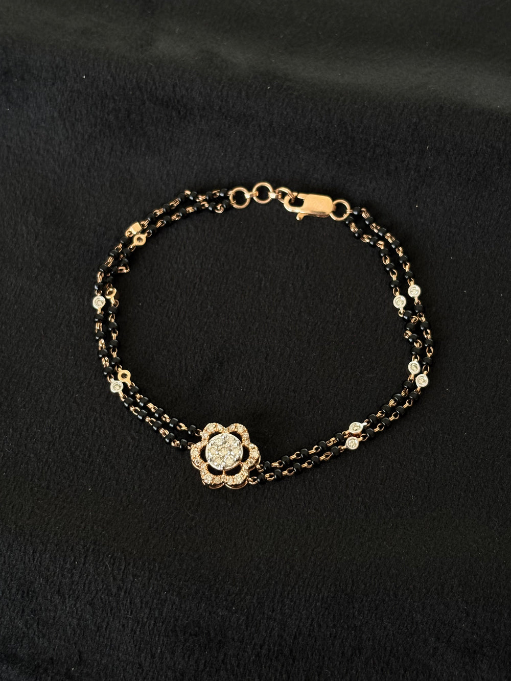 14K Gold Diamond Bracelet with Mangalsutra Chain , IGI Certified 0.49 ct Diamonds, 3.272g Net Gold