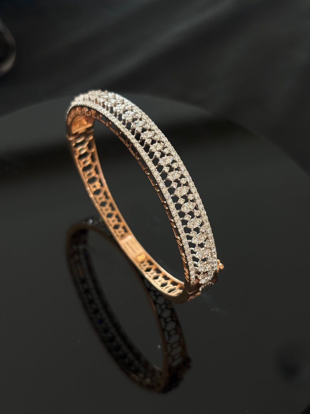14K Rose Gold Diamond Bangle , IGI Certified 2.51 ct Diamonds, 13.408g Net Gold