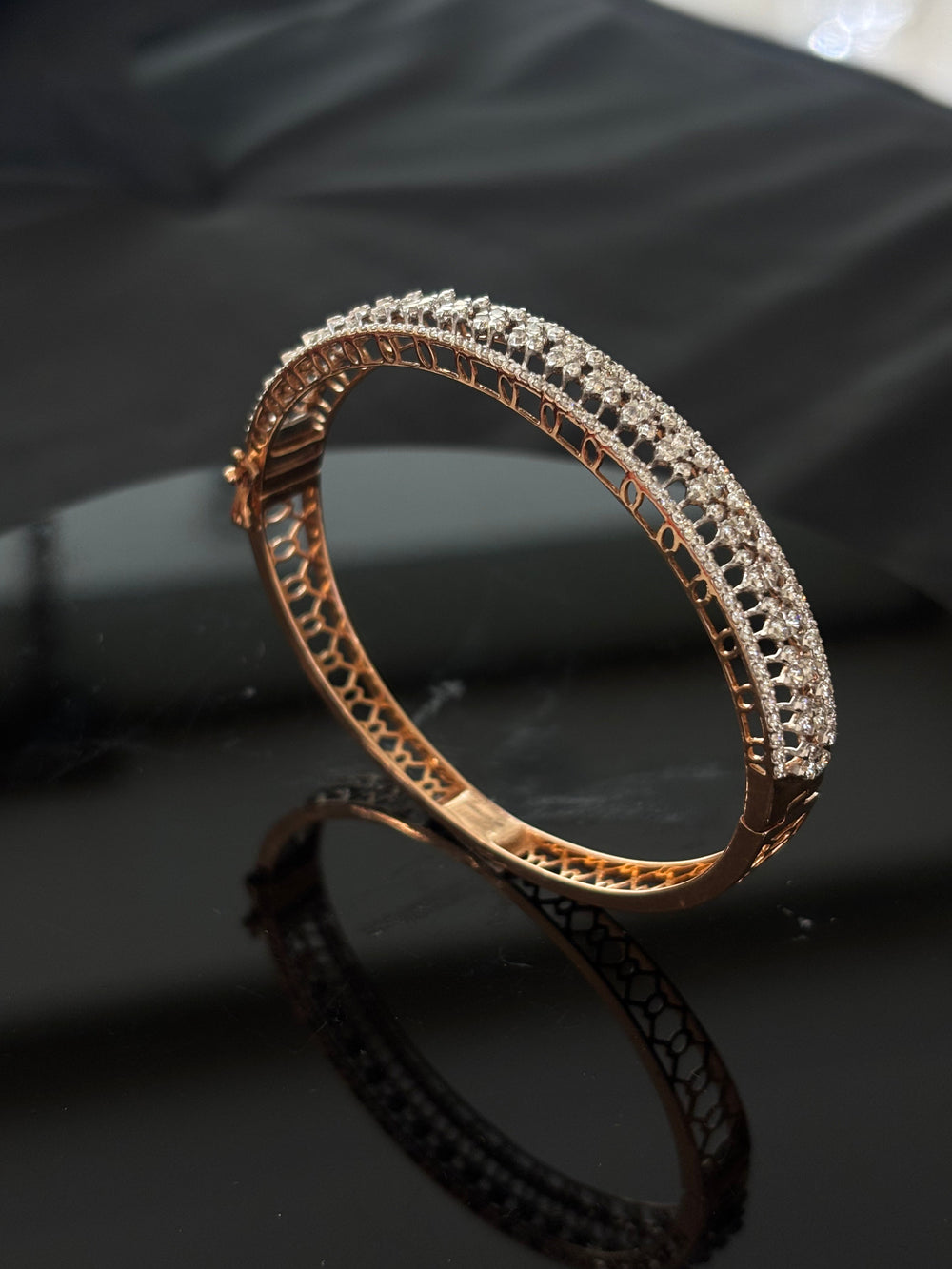 14K Rose Gold Diamond Bangle , IGI Certified 2.51 ct Diamonds, 13.408g Net Gold