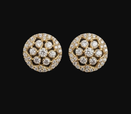 Intricate 14KT Gold Round Lattice Diamond Studs | IGI Certified, Gross Wt: 4.13, Net Wt: 3.844, Diamond. Wt 1.43