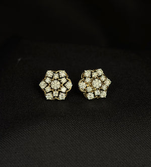 14KT Gold Hexagonal Floral Diamond Studs | IGI Certified Diamonds, Gross Wt: 3.71, Net Wt: 3.472, Diamond. Wt 1.19