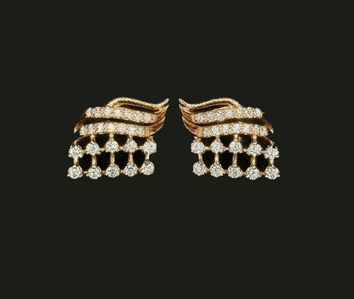 14kt Gold Wave Design Diamond Drop Studs | IGI Certified Fine Gold, Gross Wt: 2.99, Net Wt: 2.908, Diamond. Wt 0.41