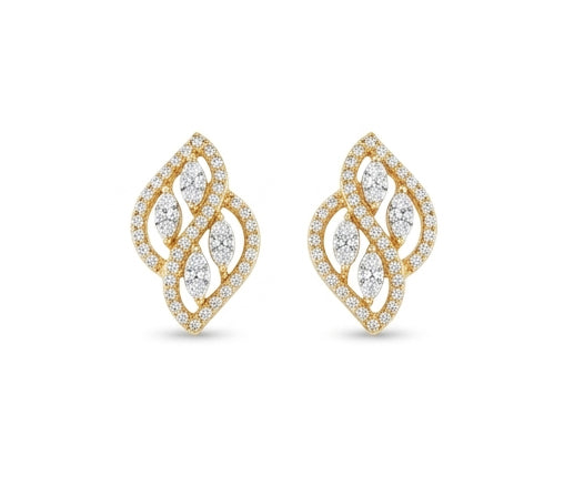 Elegant 14kt Gold Leaf-Inspired Diamond Stud Earrings | IGI Certified, Gross Wt: 2.53, Net Wt: 2.434, Diamond. Wt 0.48