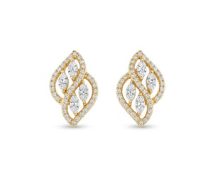 Elegant 14kt Gold Leaf-Inspired Diamond Stud Earrings | IGI Certified, Gross Wt: 2.53, Net Wt: 2.434, Diamond. Wt 0.48