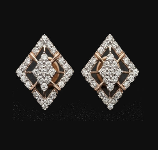 Contemporary 14KT Gold Square Diamond Halo Studs | IGI Certified Jewelry, Gross Wt: 4.24, Net Wt: 4.05, Diamond. Wt 0.95