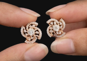 14kt Gold Floral Pinwheel Diamond Earrings | IGI Certified Diamond Studs, Gross Wt: 4.42, Net Wt: 4.244, Diamond. Wt 0.88