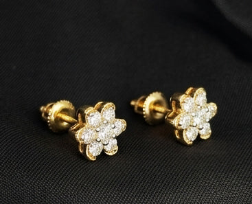 Radiant 14kt Gold Sunburst Diamond Stud Earrings | IGI Certified, Gross Wt: 0.83, Net Wt: 0.788, Diamond. Wt 0.21