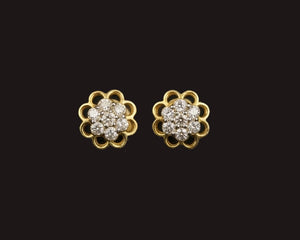 14KT Gold Hexagonal Floral Diamond Studs | IGI Certified Fine Gold, Gross Wt: 1.09, Net Wt: 1.044, Diamond. Wt 0.23