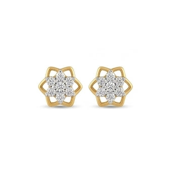 14kt Gold Starry Flower Diamond Cluster Earrings | IGI Certified, Gross Wt: 0.85, Net Wt: 0.808, Diamond. Wt 0.21