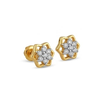 14kt Gold Starry Flower Diamond Cluster Earrings | IGI Certified, Gross Wt: 0.85, Net Wt: 0.808, Diamond. Wt 0.21