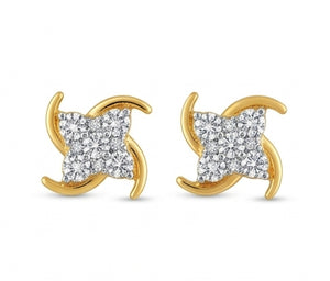 Elegant 14kt Gold Curved Wave Diamond Earrings | IGI Certified, Gross Wt: 0.91, Net Wt: 0.866, Diamond. Wt 0.22