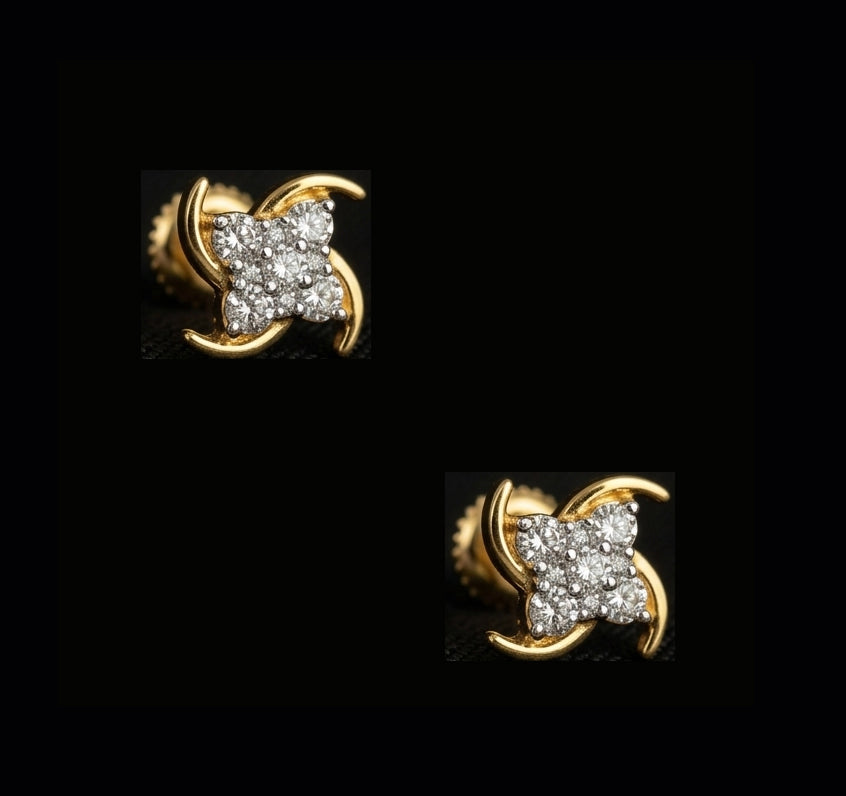 Elegant 14kt Gold Curved Wave Diamond Earrings | IGI Certified, Gross Wt: 0.91, Net Wt: 0.866, Diamond. Wt 0.22