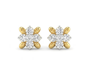 Ornate 14kt Gold Royal Diamond Cluster Studs | IGI Certified, Gross Wt: 0.99, Net Wt: 0.946, Diamond. Wt 0.22