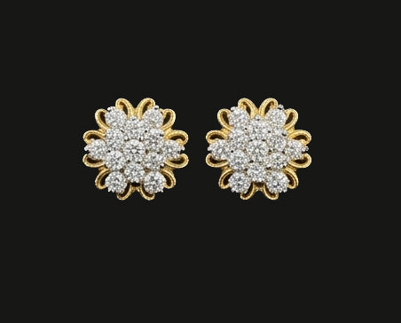 14kt Gold Twin Leaf Diamond Cluster Earrings | IGI Certified, Gross Wt: 1.12, Net Wt: 1.012, Diamond. Wt 0.54