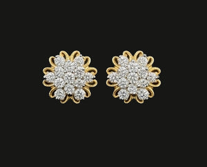 14kt Gold Twin Leaf Diamond Cluster Earrings | IGI Certified, Gross Wt: 1.12, Net Wt: 1.012, Diamond. Wt 0.54
