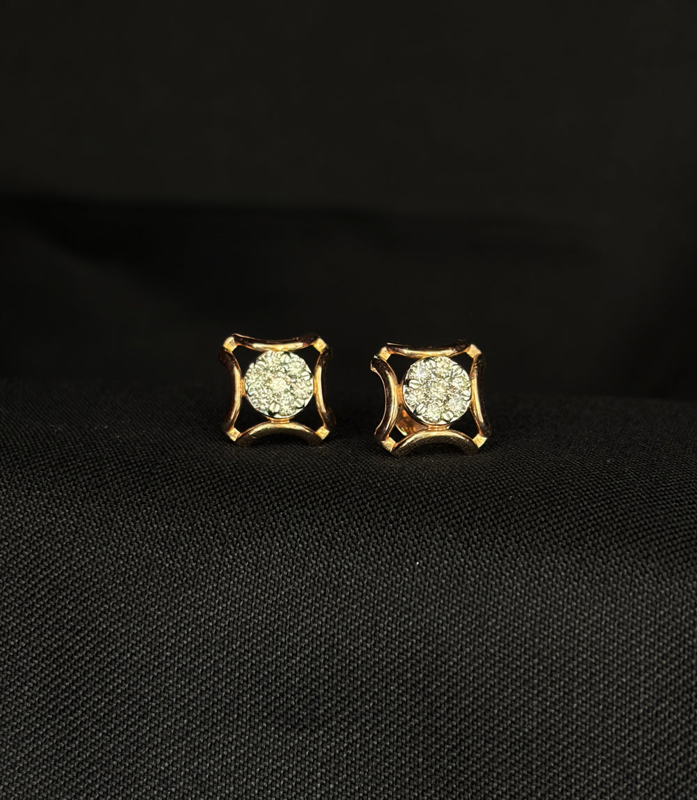 Art Deco Concave Square Diamond Earrings | Vintage Style 14K Gold Studs, Gross Wt: 2.64, Net Wt: 2.54, Diamond. Wt 0.5