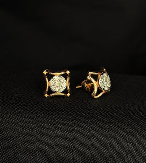Art Deco Concave Square Diamond Earrings | Vintage Style 14K Gold Studs, Gross Wt: 2.64, Net Wt: 2.54, Diamond. Wt 0.5
