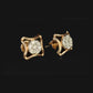 Art Deco Concave Square Diamond Earrings | Vintage Style 14K Gold Studs, Gross Wt: 2.64, Net Wt: 2.54, Diamond. Wt 0.5