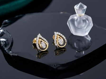 14kt Gold Wave Arc Diamond Stud Earrings | IGI Certified, Gross Wt: 2.23, Net Wt: 2.148, Diamond. Wt 0.41