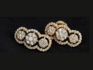 Shimmering Triple Diamond Cluster Earrings | Horizontal Infinity Style Studs, Gross Wt: 3.89, Net Wt: 3.702, Diamond. Wt 0.94