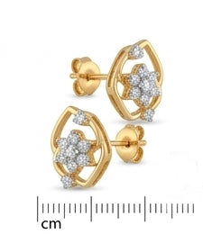14K Yellow Gold Diamond Eye Earrings | Floral Center Geometric Studs, Gross Wt: 2.21, Net Wt: 2.134, Diamond. Wt 0.38