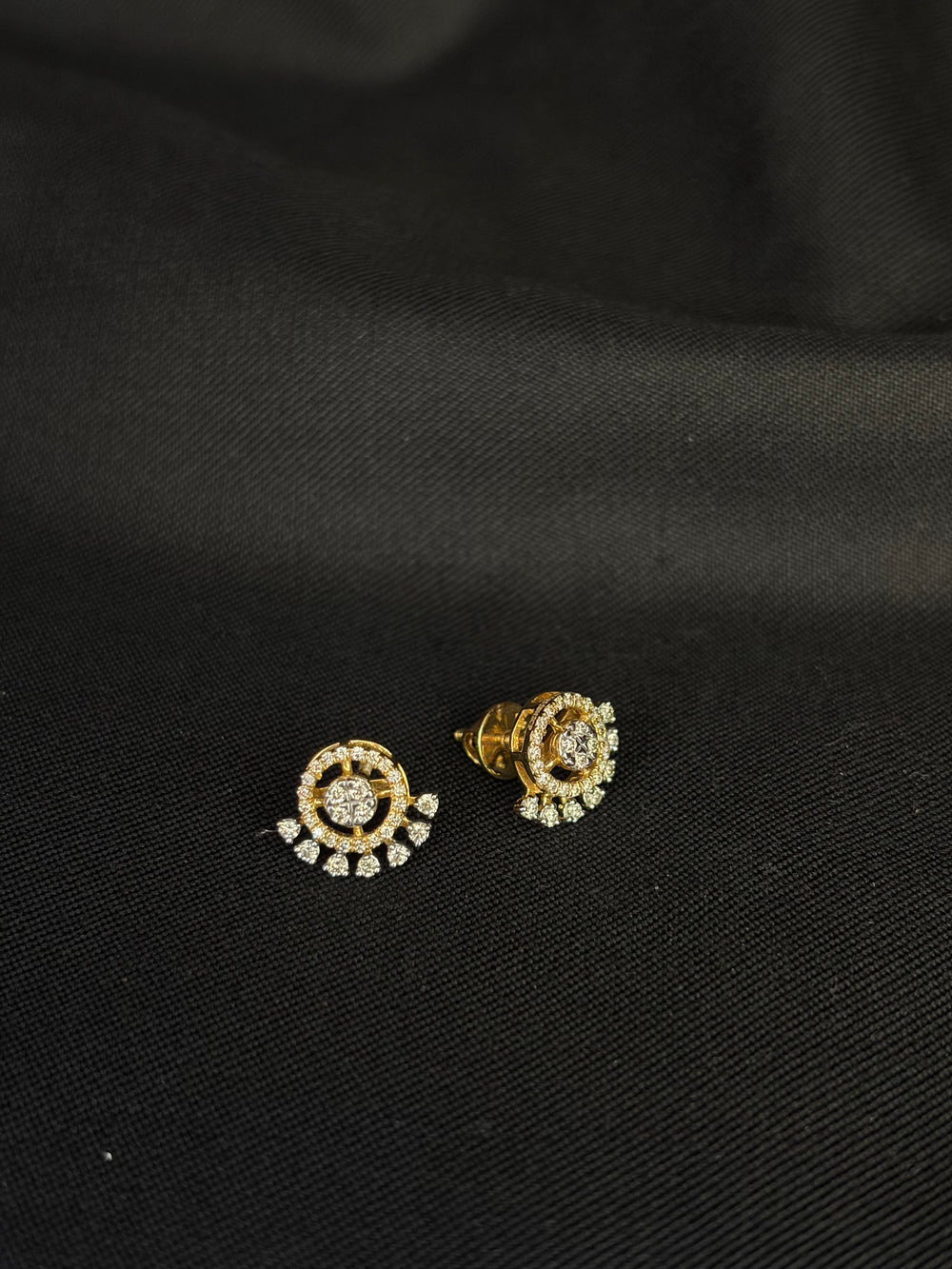 Radiant Diamond Sunburst Fan Earrings | 14K Yellow Gold Fringe Studs, Gross Wt: 2.39, Net Wt: 2.314, Diamond. Wt 0.38
