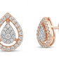 Elegant Rose Gold Teardrop Diamond Halo Earrings | 14K Pear Cluster Studs, IGI certified, Gross Wt: 3.51, Net Wt: 3.346, Diamond. Wt 0.82