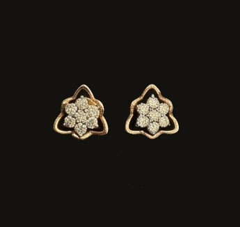 Vintage-Inspired 14K Gold Floral Lace Diamond Earrings | Open-Work Studs, Gross Wt: 2.65, Net Wt: 2.544, Diamond. Wt 0.53