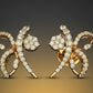 Ornate 14K Gold Royal Diamond Stud Earrings | Luxurious Patterned Halo Studs, Gross Wt: 3.95, Net Wt: 3.84, Diamond. Wt 0.55
