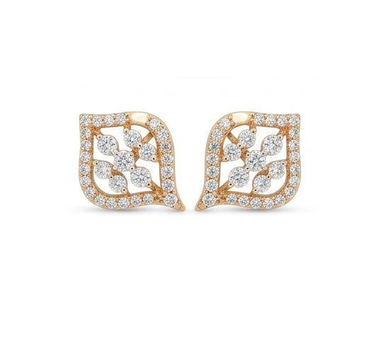 Modern 14K Gold Square Cut-Out Diamond Earrings | Geometric Halo Studs, Gross Wt: 3.18, Net Wt: 3.068, Diamond. Wt 0.56