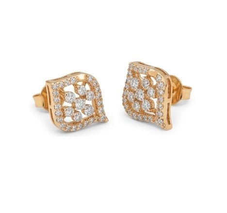 Modern 14K Gold Square Cut-Out Diamond Earrings | Geometric Halo Studs, Gross Wt: 3.18, Net Wt: 3.068, Diamond. Wt 0.56