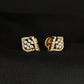 Modern 14K Gold Square Cut-Out Diamond Earrings | Geometric Halo Studs, Gross Wt: 3.18, Net Wt: 3.068, Diamond. Wt 0.56