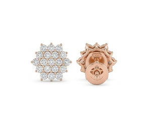 Sparkling 14K Gold Diamond Starburst Earrings | Celestial Cluster Studs, Gross Wt: 2.5, Net Wt: 2.314, Diamond. Wt 0.93
