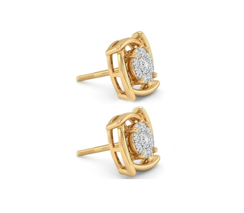 Modern 14K Yellow Gold Geometric Diamond Studs | Minimalist Open Frame Earrings, Gross Wt: 2.11, Net Wt: 2.064, Diamond. Wt 0.23