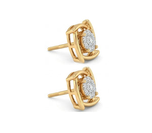 Modern 14K Yellow Gold Geometric Diamond Studs | Minimalist Open Frame Earrings, Gross Wt: 2.11, Net Wt: 2.064, Diamond. Wt 0.23