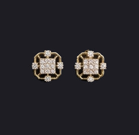 Unique 14K Gold Interlocking Orbital Diamond Earrings | Modern Hoop Studs, Gross Wt: 3.54, Net Wt: 3.426, Diamond. Wt 0.57
