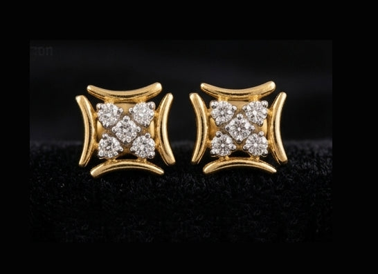 Ornate 14K Gold Marquise Lattice Diamond Earrings | Traditional Halo Studs, Gross Wt: 2.08, Net Wt: 2.032, Diamond. Wt 0.24
