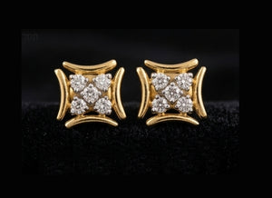 Ornate 14K Gold Marquise Lattice Diamond Earrings | Traditional Halo Studs, Gross Wt: 2.08, Net Wt: 2.032, Diamond. Wt 0.24