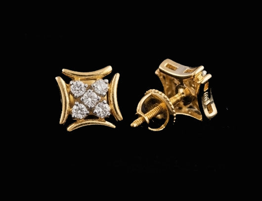 Ornate 14K Gold Marquise Lattice Diamond Earrings | Traditional Halo Studs, Gross Wt: 2.08, Net Wt: 2.032, Diamond. Wt 0.24