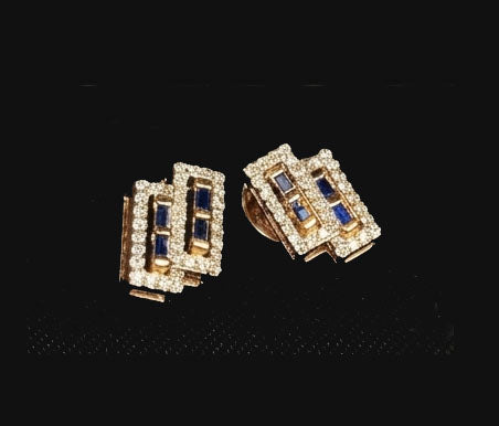 Radiant 14K Gold Crowned Circle Diamond Earrings | Halo Cluster Studs, Gross Wt: 2.92, Net Wt: 2.858, Diamond. Wt 0.21, Stone.Wt 0.1
