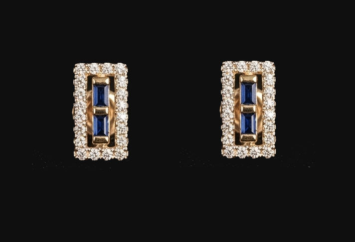 Radiant 14K Gold Crowned Circle Diamond Earrings | Halo Cluster Studs, Gross Wt: 2.92, Net Wt: 2.858, Diamond. Wt 0.21, Stone.Wt 0.1
