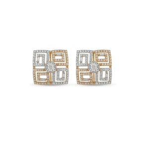 Luxury Two-Tone Square Diamond Mosaic Earrings | Greek Key Inspired Studs, Gross Wt: 6.1, Net Wt: 5.862, Diamond. Wt 1.19