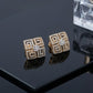 Luxury Two-Tone Square Diamond Mosaic Earrings | Greek Key Inspired Studs, Gross Wt: 6.1, Net Wt: 5.862, Diamond. Wt 1.19